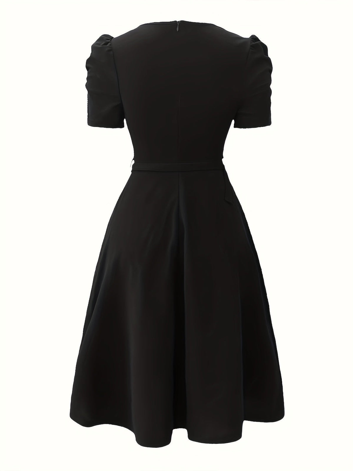 SHOWLU Women's red V-neck A-line ruffle hem dress made of polyester, perfect for stylish occasions and elegant wear.