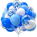 Set of 20 navy blue and gold confetti metallic latex balloons for birthday, baby shower, or wedding celebration decorations.