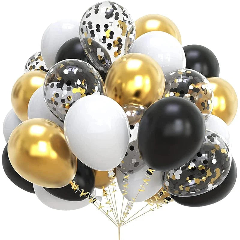 Set of 20 navy blue and gold confetti metallic latex balloons for birthday, baby shower, or wedding decorations.