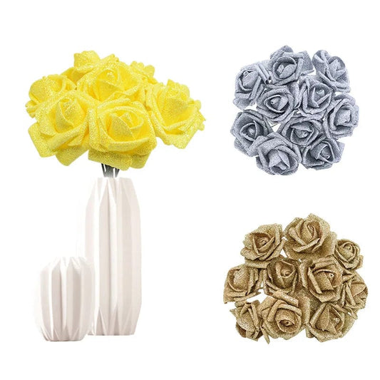 20pcs 6cm Gold Silver Rose Flower Head Glitter Foam Artificial Flowers Rose Bouquet DIY Wreath Wedding Decoration Decor Supplies - SHOWLU FASHION STORE