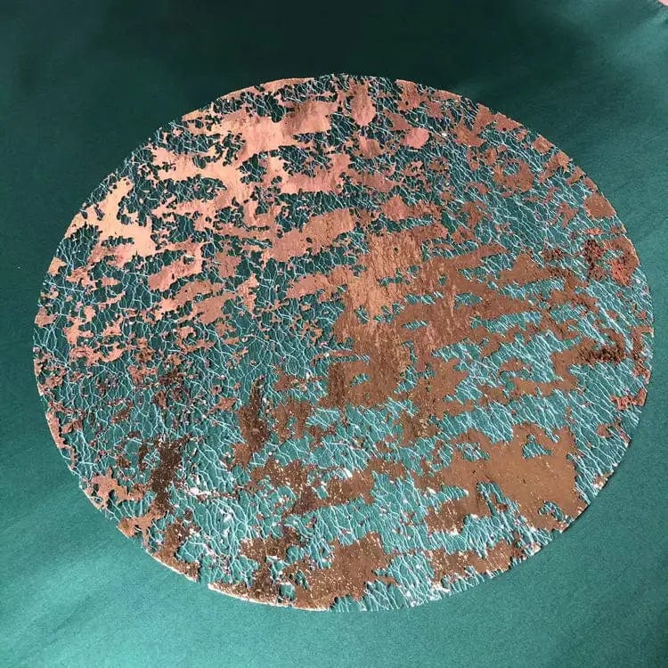 Set of 20 gold foil round table mats from Showlu Fashion Store, disposable placemats for tea, dining, wedding, and party table decor.