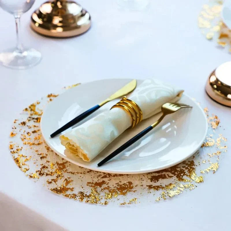 Set of 20 gold foil round table mats for parties, tea, dining, wedding, and birthday decorations by Showlu Fashion Store.