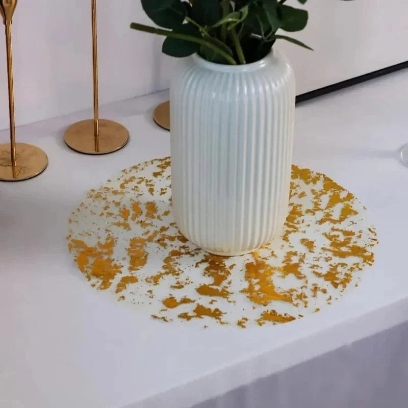 Set of 20 gold foil round table mats by Showlu Fashion Store, disposable placemats for tea, dining, and party table decorations.