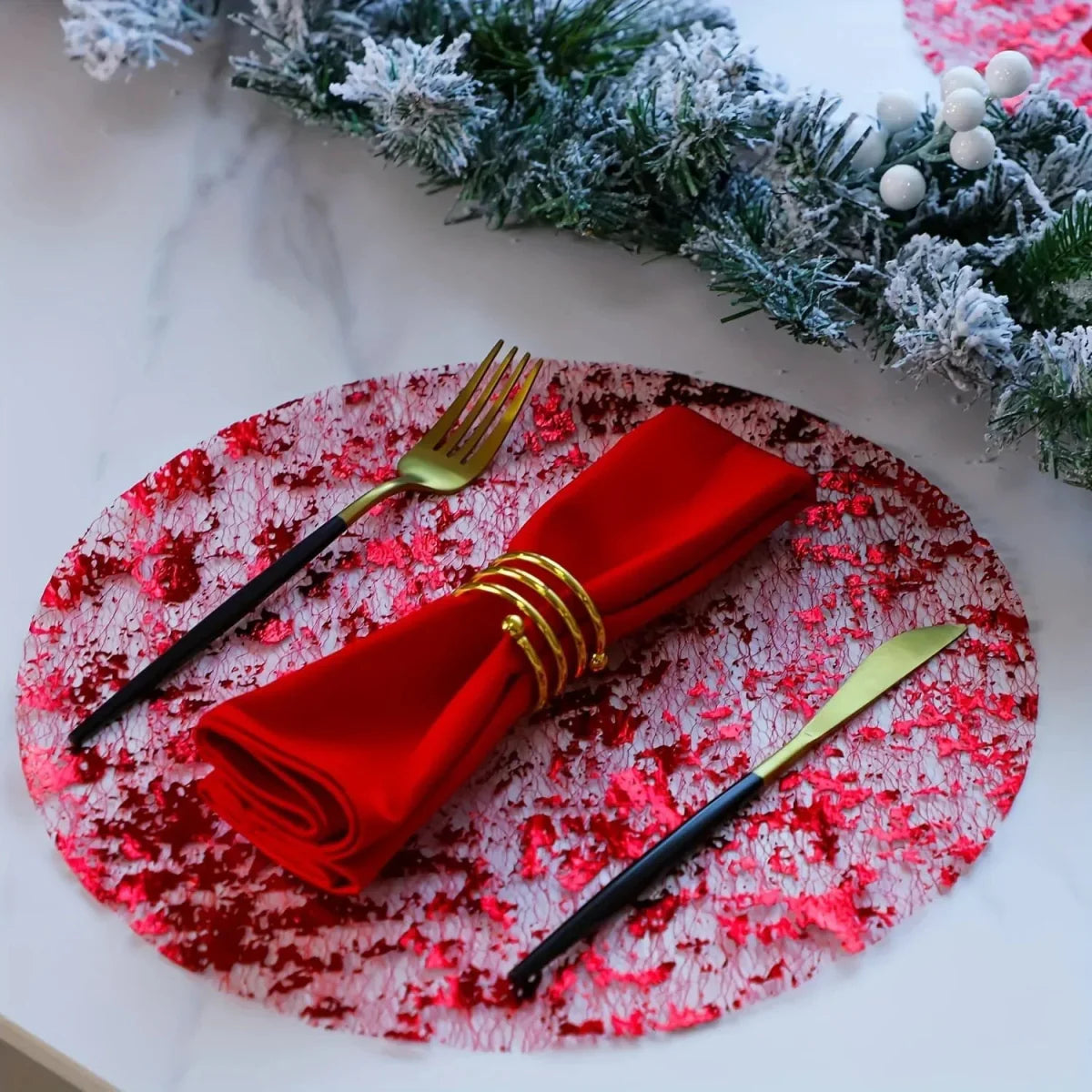 Set of 20 gold foil round table mats from Showlu Fashion Store, ideal for tea, dining, wedding, and birthday party table decor.