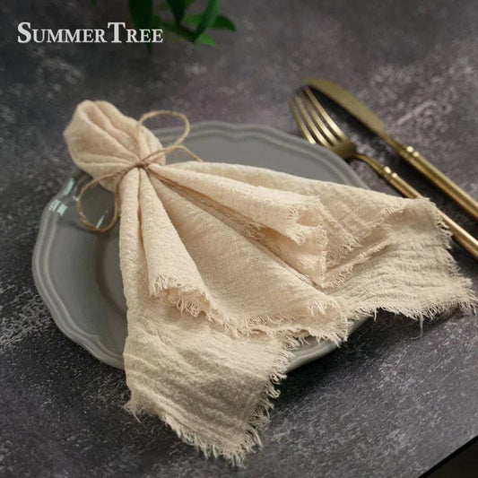 20PCS Napkins 41x41CM Cotton Cloth Gauze Retro Burr Rustic Kitchen Tea Towel Wedding Party Dinner Christmas Napkin Table Decor - SHOWLU FASHION STORE