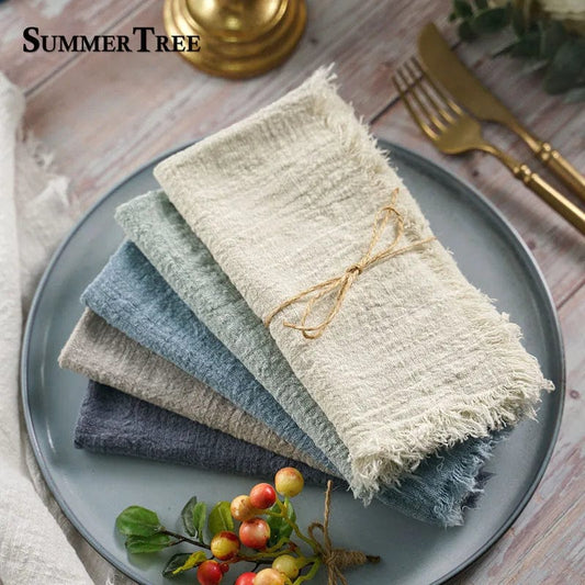 20PCS Napkins 41x41CM Cotton Cloth Gauze Retro Burr Rustic Kitchen Tea Towel Wedding Party Dinner Christmas Napkin Table Decor - SHOWLU FASHION STORE