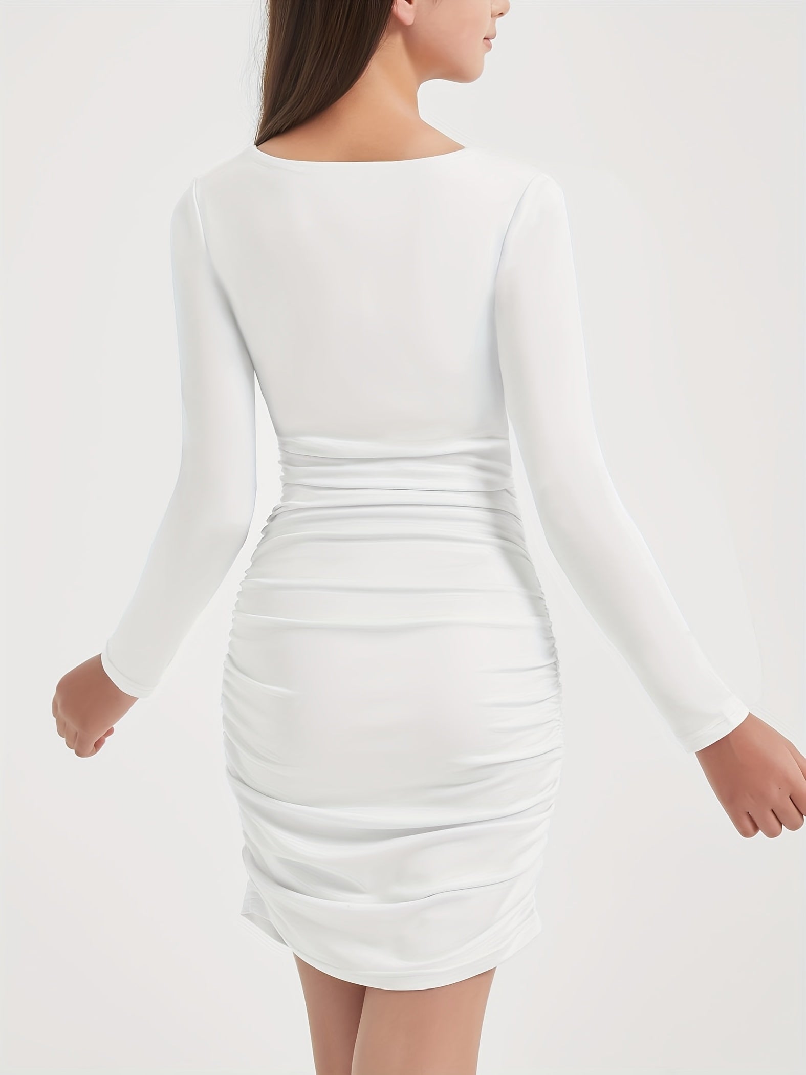 Girls EXARUS ruched bodycon dress by SHOWLU FASHION, double-lined party and homecoming dress with fitted silhouette and stylish design.