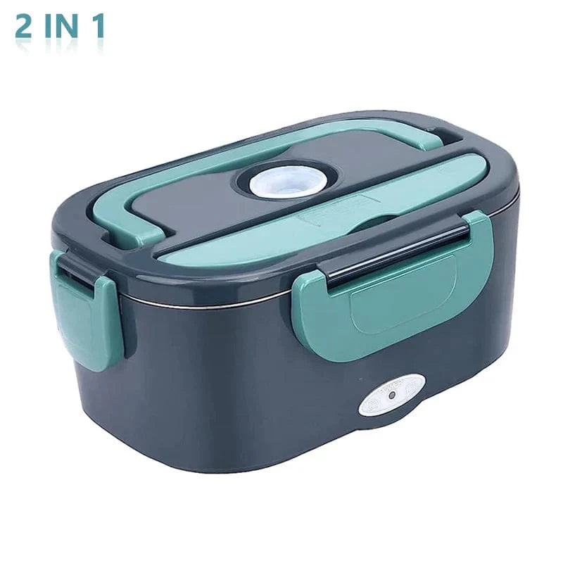 Showlu 2-in-1 electric lunch box with stainless steel container, dual voltage, portable food warmer, leakproof design for home or car.