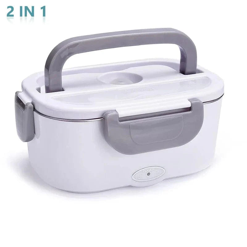 Showlu 2-in-1 electric lunch box with stainless steel food warmer, leakproof design, portable and suitable for home or car use.