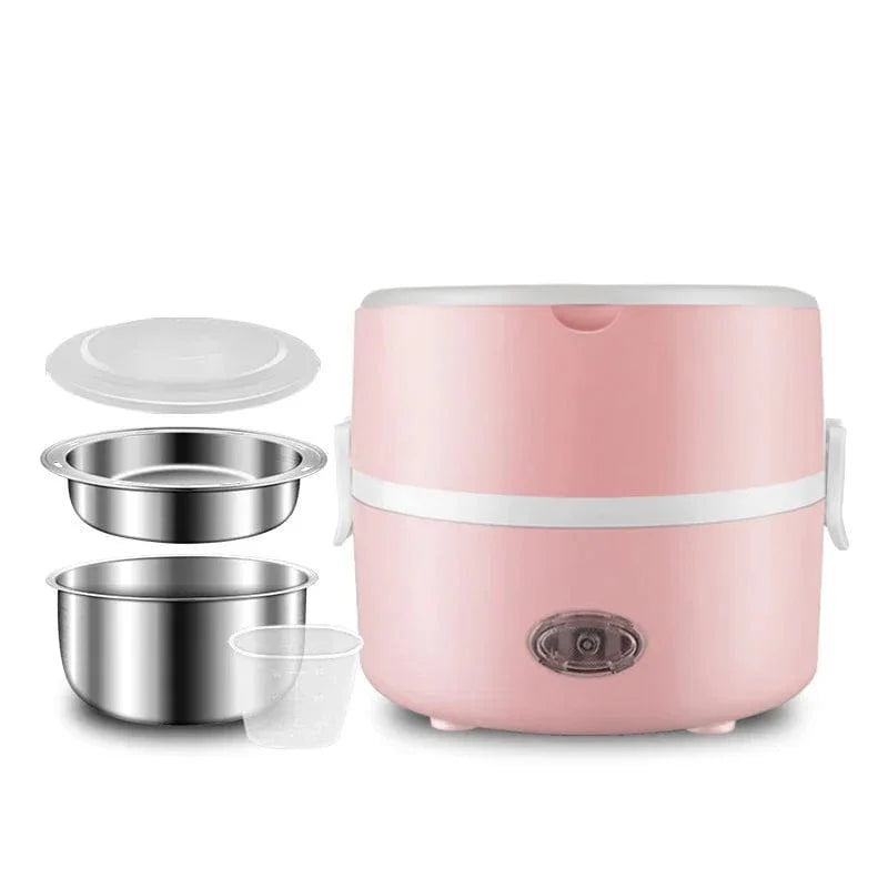 SHOWLU stainless steel mini rice cooker and portable lunch box with 2L capacity, electric food warmer for home or workplace use.