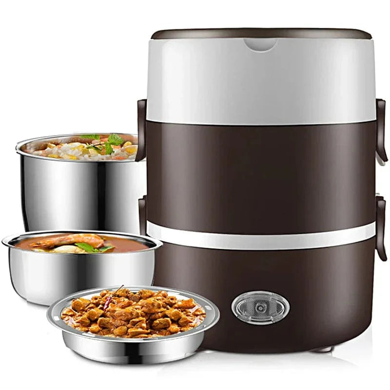 SHOWLU stainless steel mini rice cooker and lunch box, portable electric 2L food warmer for home or workplace use