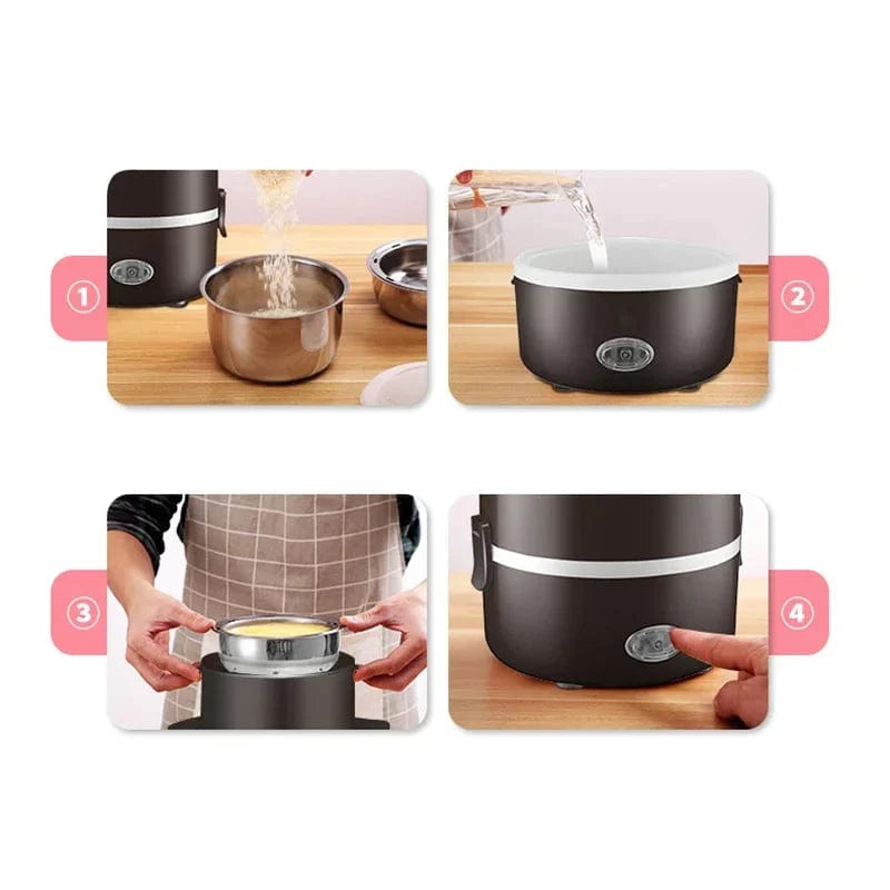 SHOWLU stainless steel mini rice cooker and lunch box, portable electric rice heater with 2L capacity for home or workplace use