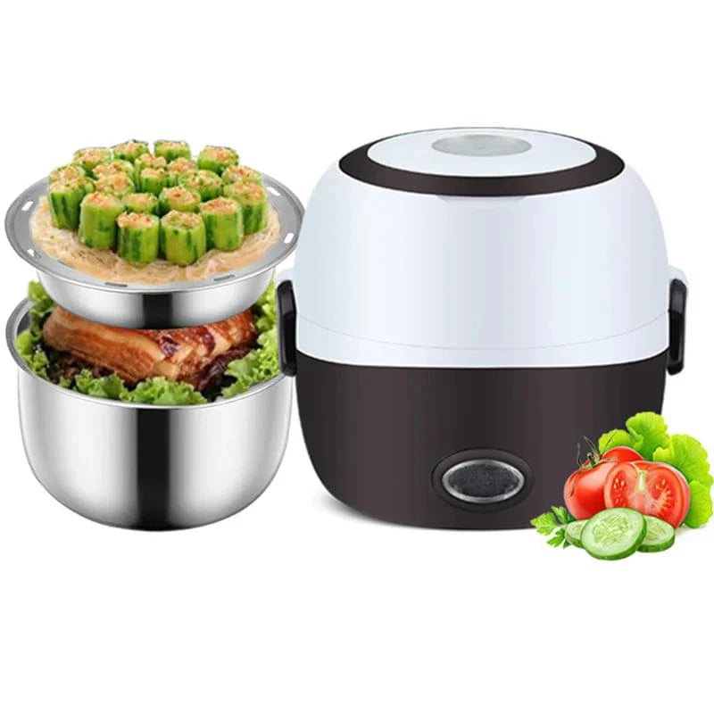 Aleekit portable electric lunch box with 2L stainless steel rice cooker, compact food warmer for home, office, or school.