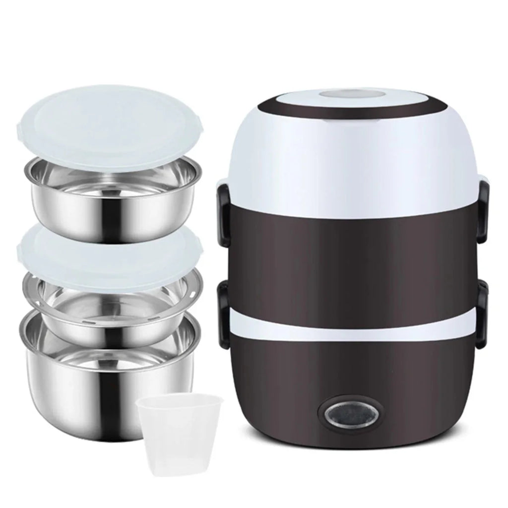 Showlu Fashion Store Aleekit portable electric lunch box with 2L stainless steel rice cooker and food warmer for home, office, or school.