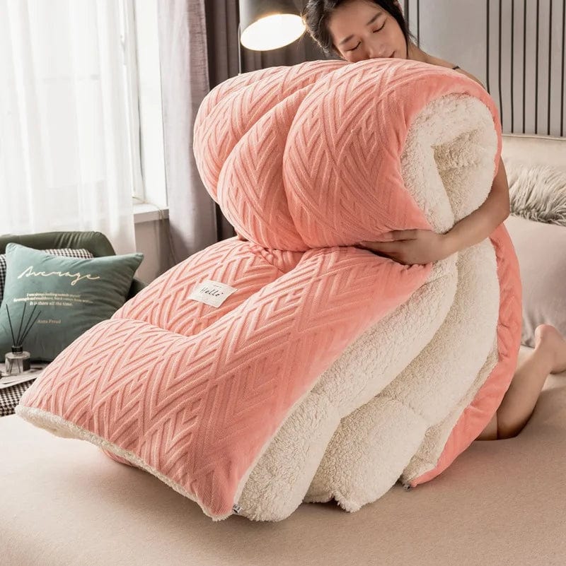 220x240 5kg Super Warm Lamb Wool Quilt Winter Thickened Cotton Quilt Warm Cotton Double Sided Velvet Soft Extra Large Blanket 이불 - SHOWLU FASHION STORE