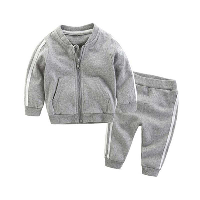 Baby boy striped cotton bomber jacket and pants sports set by SHOWLU FASHION, featuring a stylish, comfortable design.
