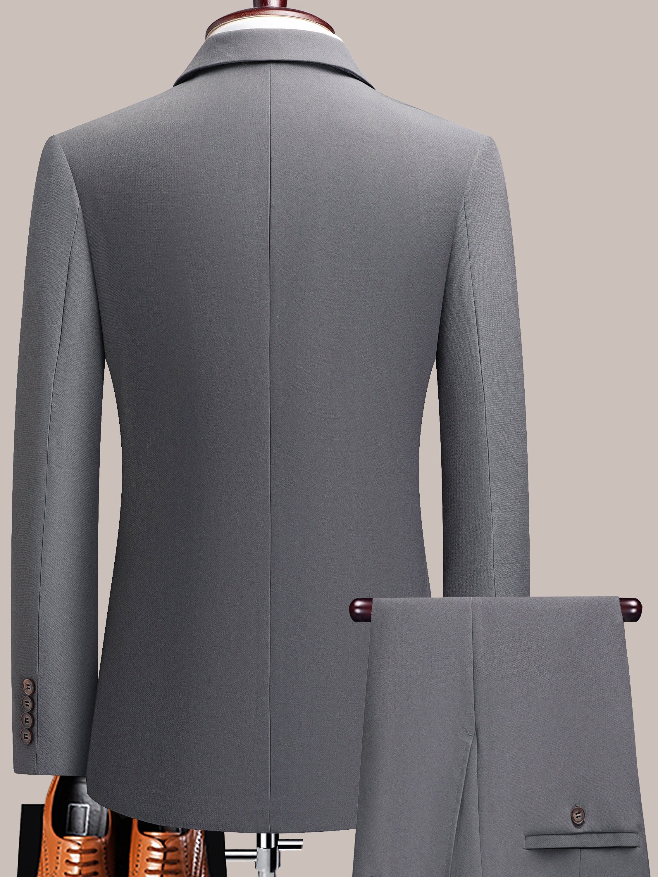 SHOWLU Youth double-breasted suit set in solid color, featuring a formal blazer and matching trousers for boys.