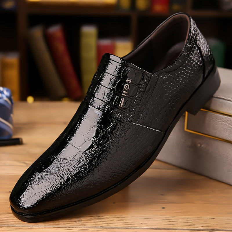 Black crocodile texture pointed-toe loafers for men by SHOWLU FASHION STORE, stylish and elegant men's dress shoes