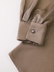 Champagne Satin Lace-Up High-Neck Shirt