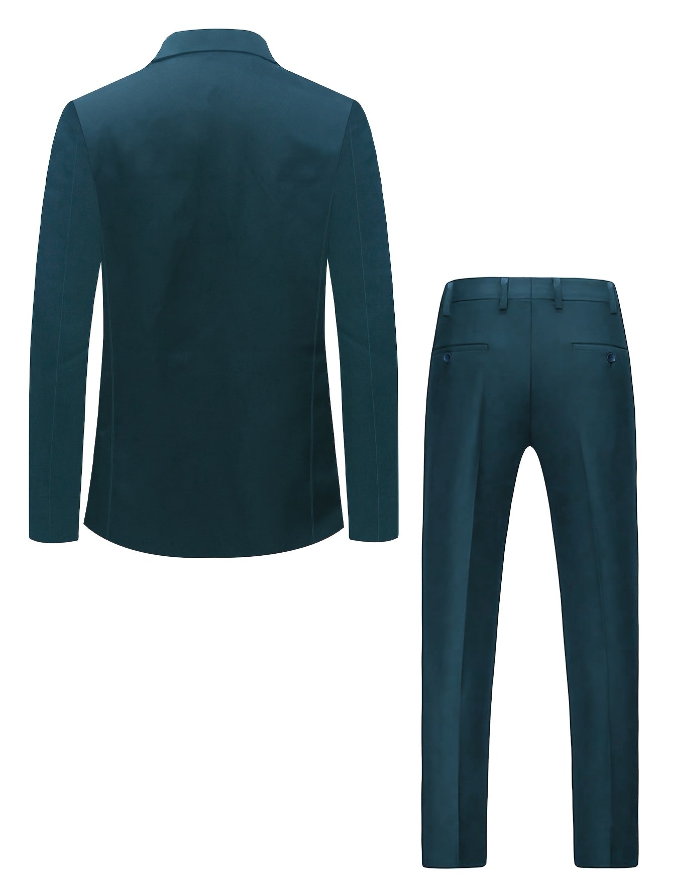 SHOWLU Men's solid color two-piece suit, regular fit business tuxedo, shown in navy with notch lapel and matching trousers.