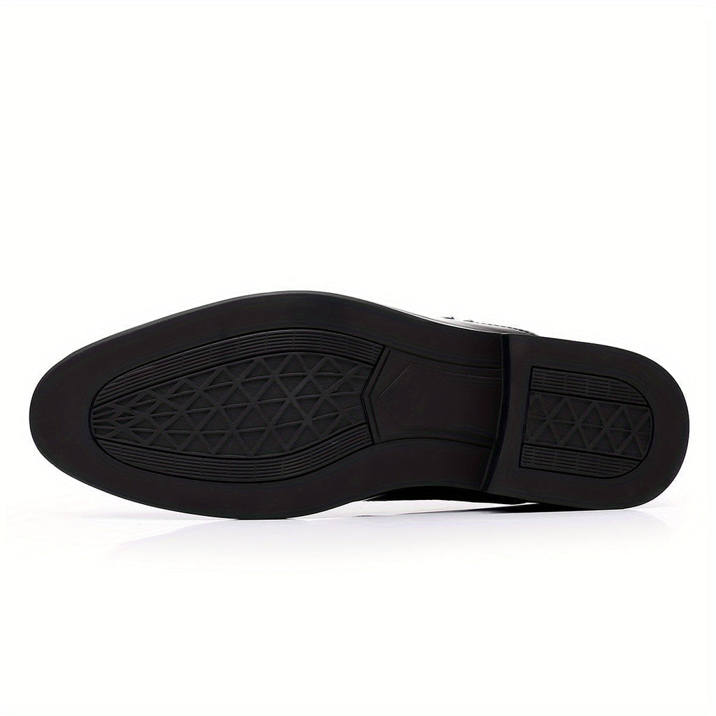 Brown SHOWLU men's business casual loafers with slip-on design and rubber sole, ideal for professional and casual wear.