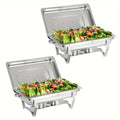 Showlu Stainless Steel Chafing Dish Set with lids, 8QT rectangle buffet warmer, durable pans, and fuel holders for elegant catering.