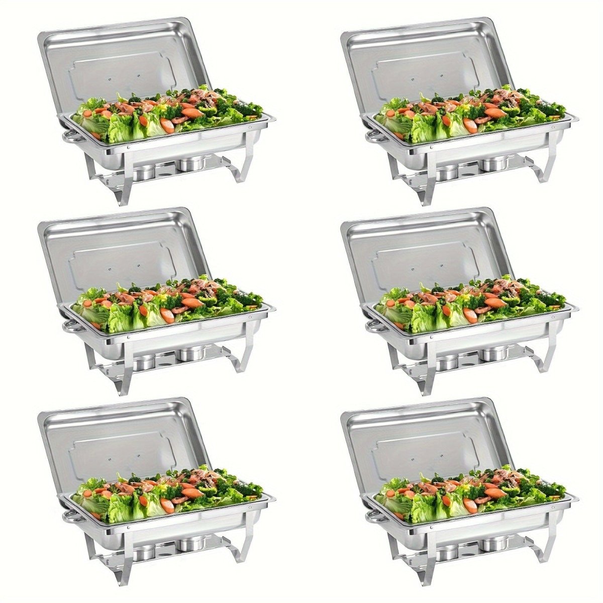 Showlu stainless steel 8QT rectangle chafing dish set with lids and fuel holders, ideal for buffet service and catering.