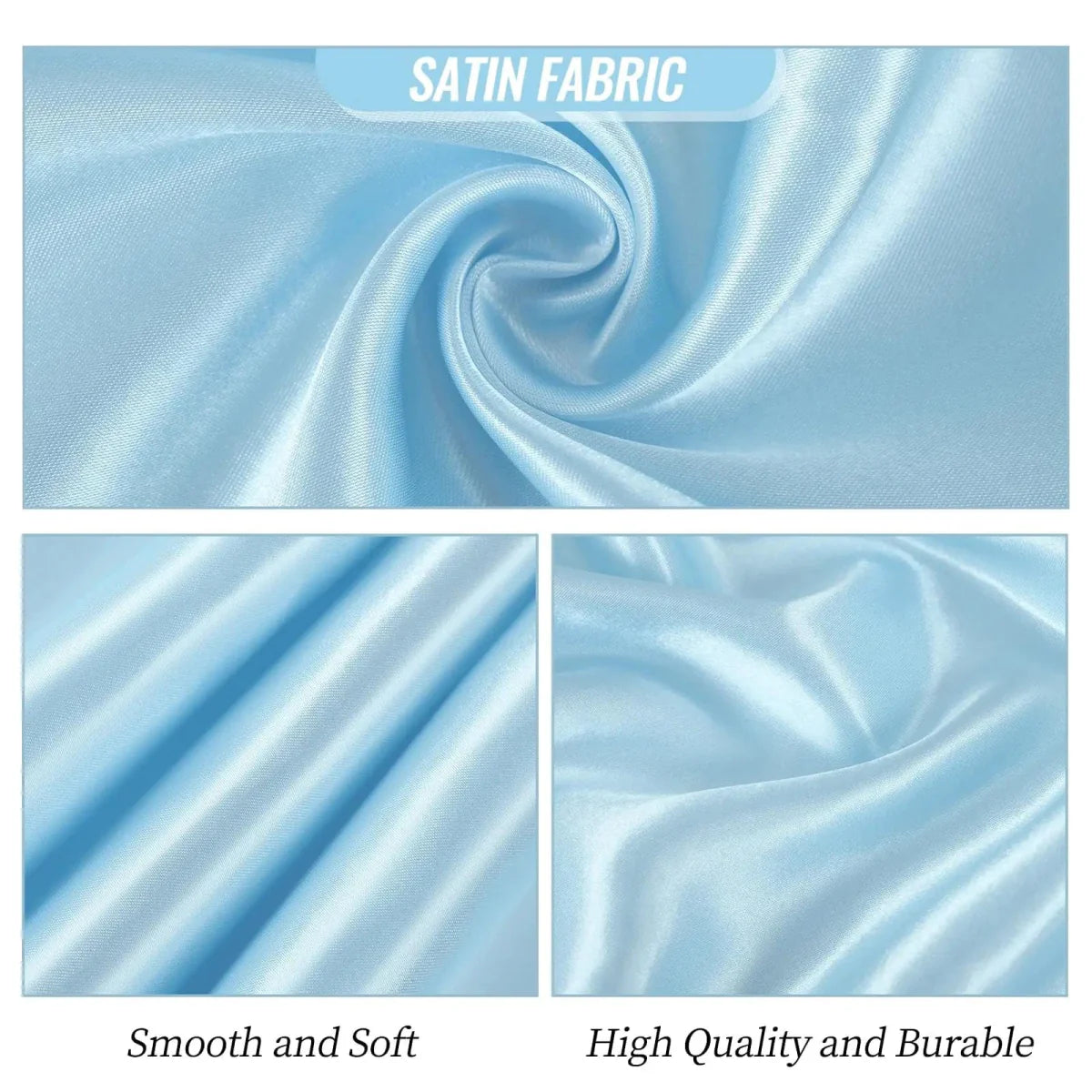 Sky blue satin chair sashes from Showlu Fashion Store, 24-pack, with bows for wedding, banquet, or party decorations.