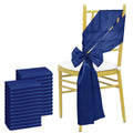 Sky blue satin chair sashes by Showlu Fashion Store, 24-pack, 17x275cm, elegant bows for wedding, banquet, and event decorations.