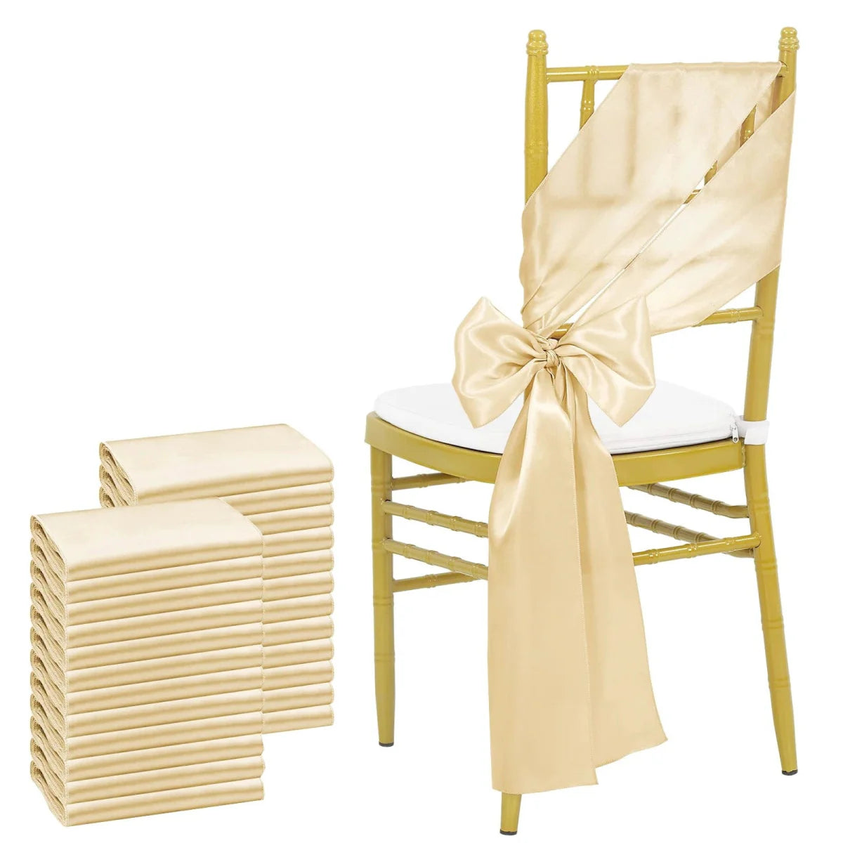 Sky blue satin chair sashes from Showlu Fashion Store, 24-pack, with bows for wedding, banquet, or event decoration.