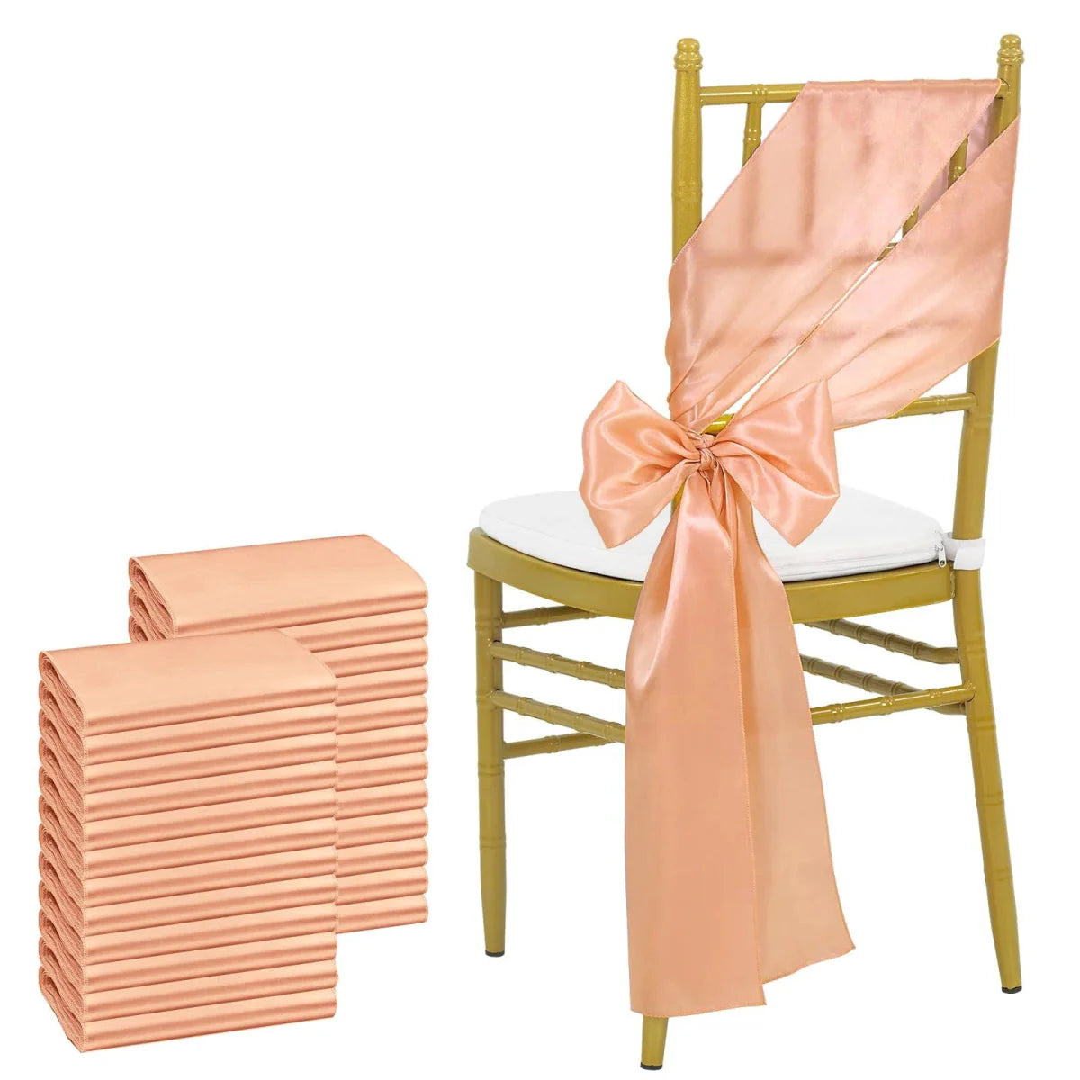 Sky blue satin chair sashes from Showlu Fashion Store, 24-pack of elegant bows for wedding, banquet, and event decorations.