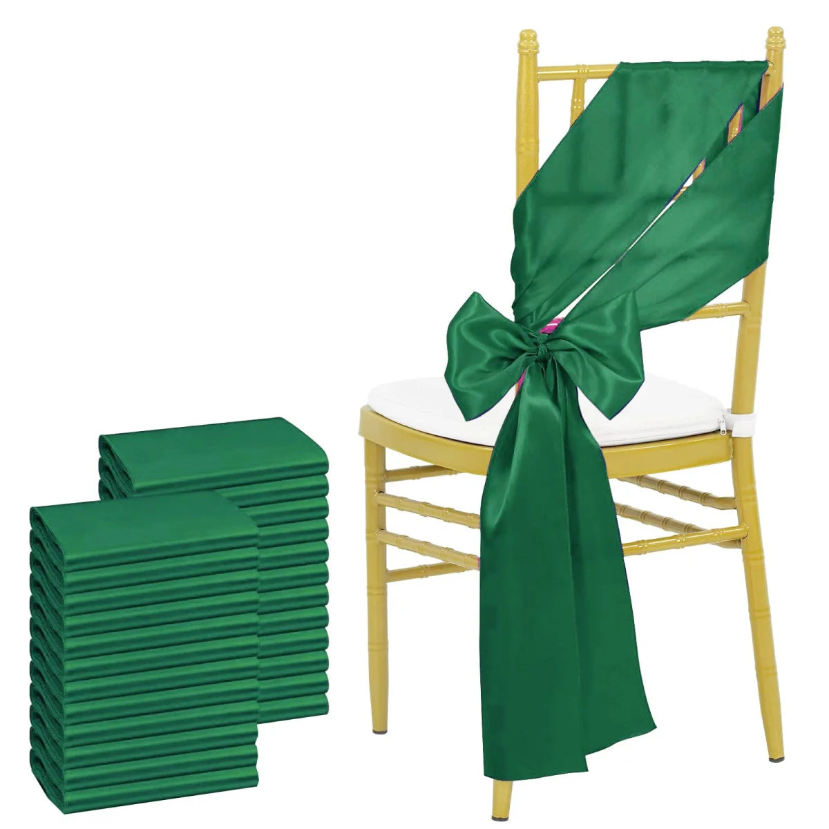 Sky blue satin chair sashes from Showlu Fashion Store, 24-pack, 17x275cm bows for wedding and banquet decoration.