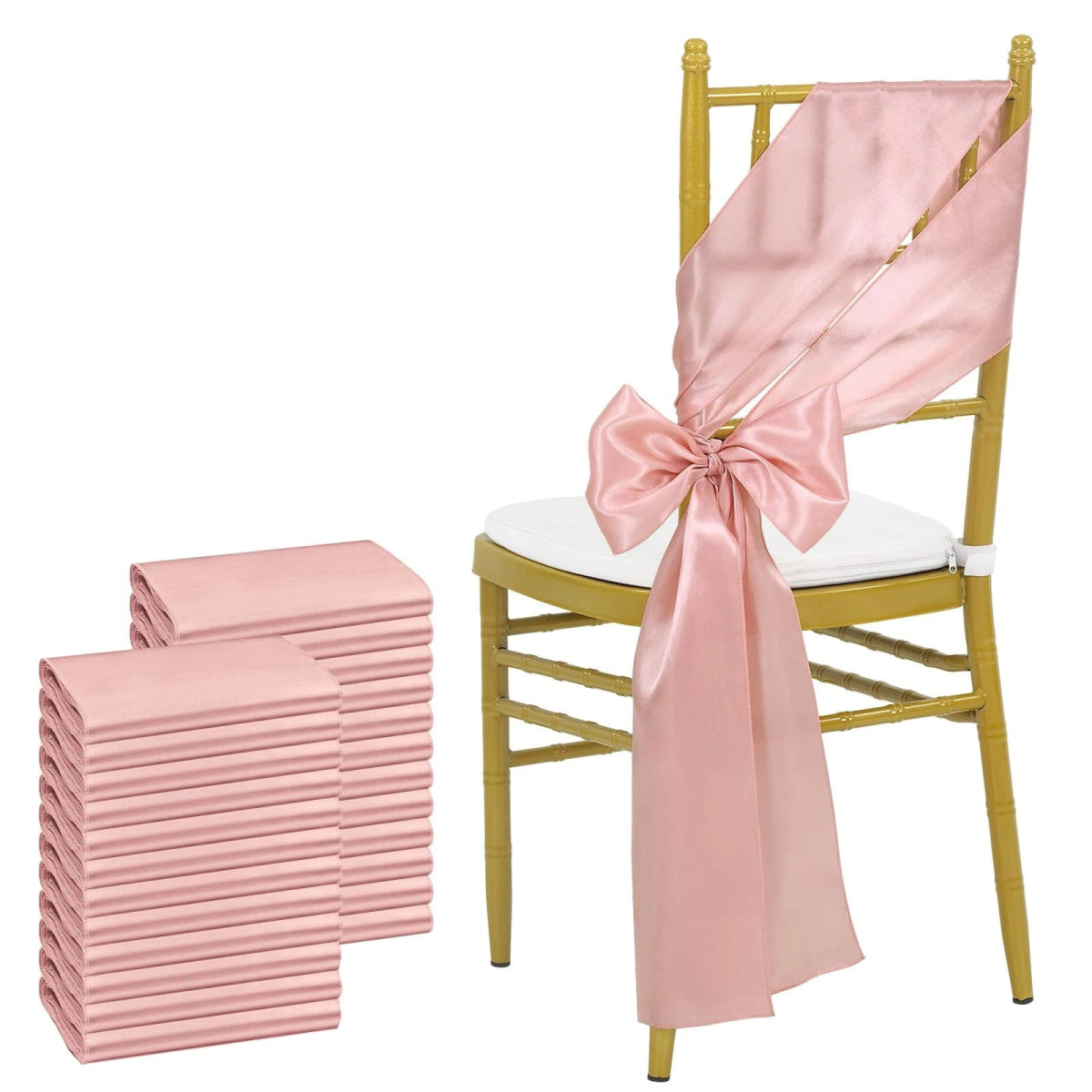 24PCS 17x275cm Sky Blue Satin Chair Sashes Bows Chair Cover Ribbons for Wedding Banquet Party Baby Shower Event Decorations - SHOWLU FASHION STORE