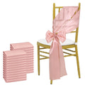 Sky blue satin chair sashes by Showlu Fashion Store, 24-pack, 17x275cm bows for wedding, banquet, and event decor.