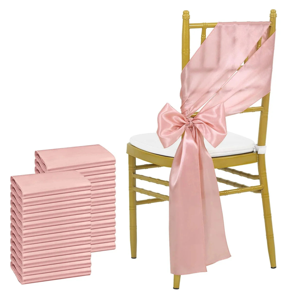 Sky blue satin chair sashes by Showlu Fashion Store, 24-pack, 17x275cm bows for wedding, banquet, and event decor.