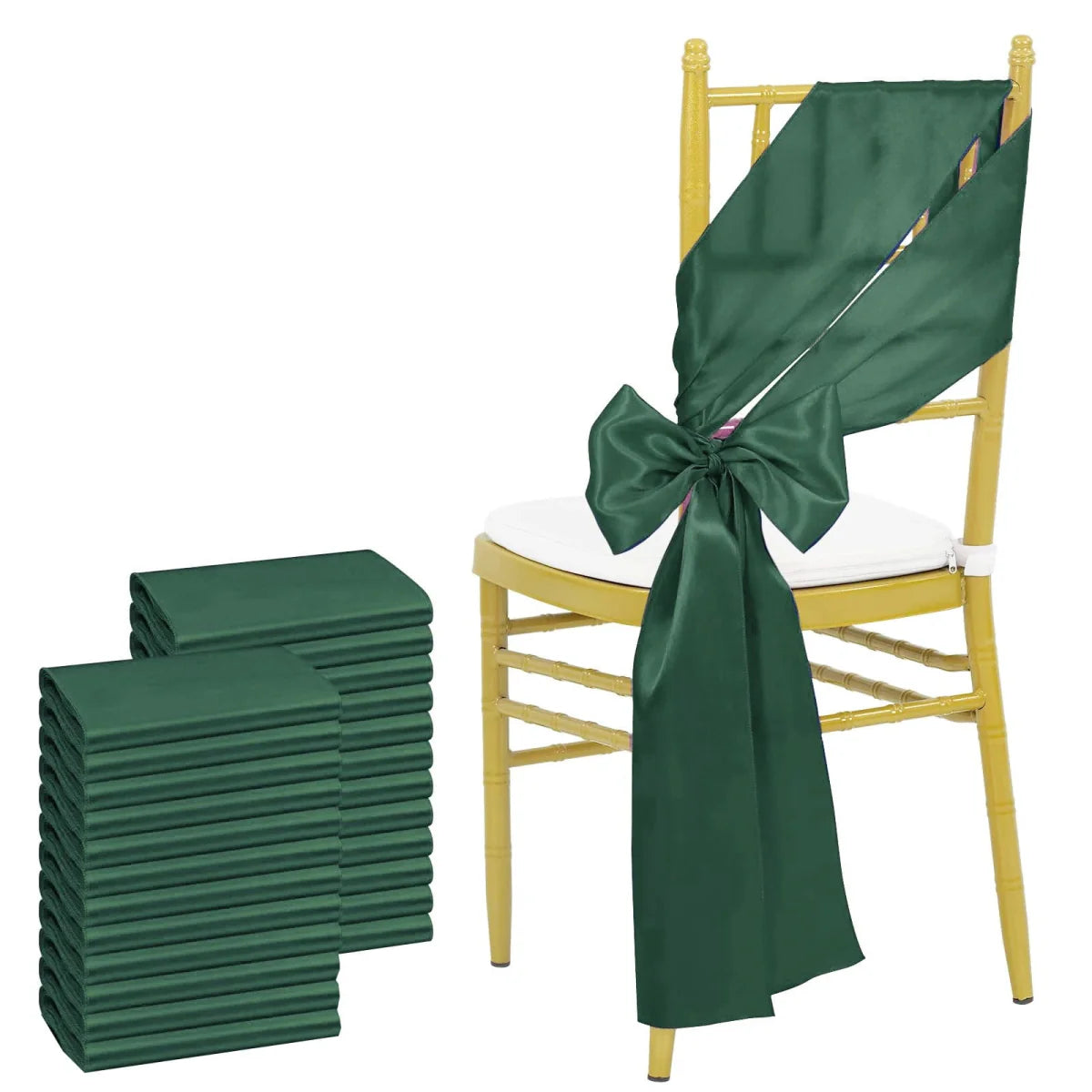 Sky blue satin chair sashes from Showlu Fashion Store, 24-pack, 17x275cm bows for wedding, banquet, and event decor.