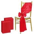 Showlu Sky Blue Satin Chair Sashes in a 24-pack, featuring elegant 17x275cm bows for wedding and event decorations.