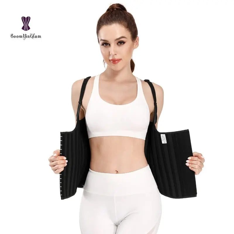Showlu 25 Steel Boned Latex Waist Trainer with hooks, breathable Colombian shapewear corset vest for women, body shaping and support