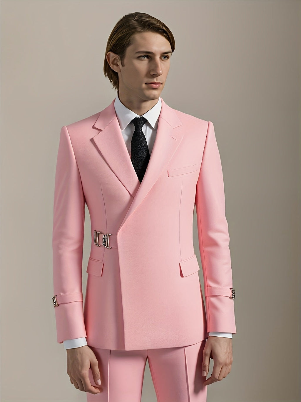 SHOWLU men's slim fit 2-piece solid color tuxedo set, including jacket and trousers, for wedding or formal occasions.