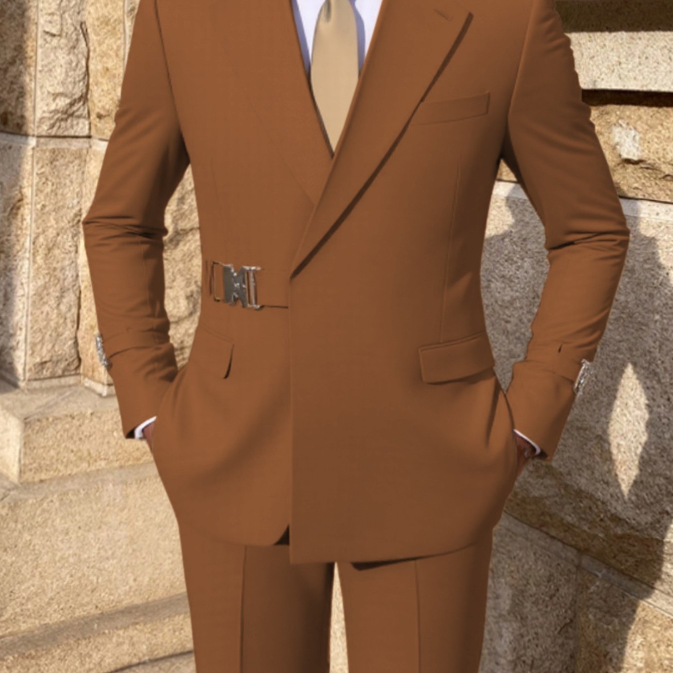 Men's 2pcs Suit Metal Belted Formal Event Party Groomsman Wedding Suit Casual Business Working suit SHOWLU FASHION STORE