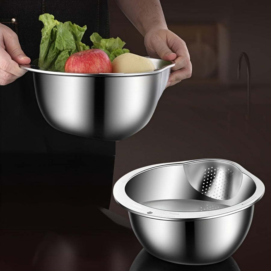 Stainless steel SHOWLU FASHION kitchen colander with handles, multi-purpose drain basket for washing and draining fruits and vegetables.