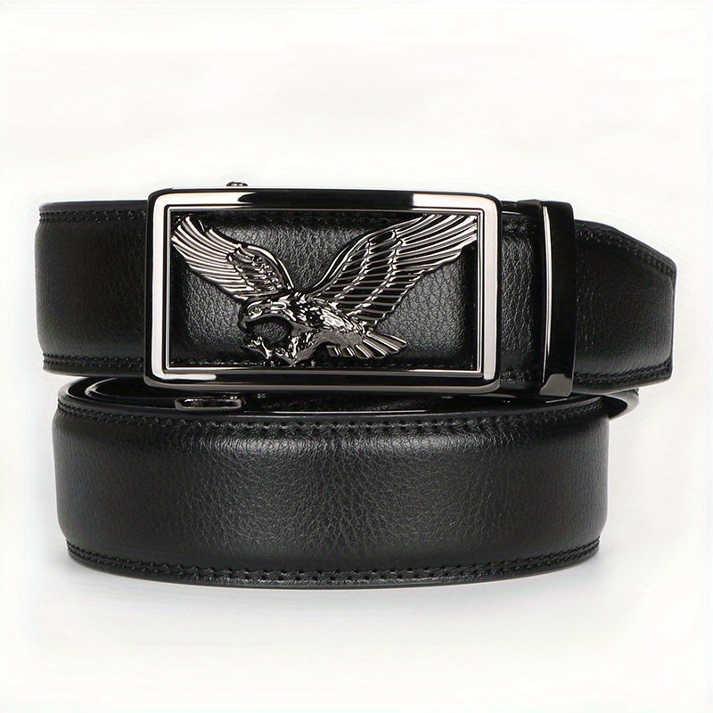 Showlu men's genuine leather ratchet belts with eagle buckles, 2-pack, featuring sleek black and brown straps for versatile style.