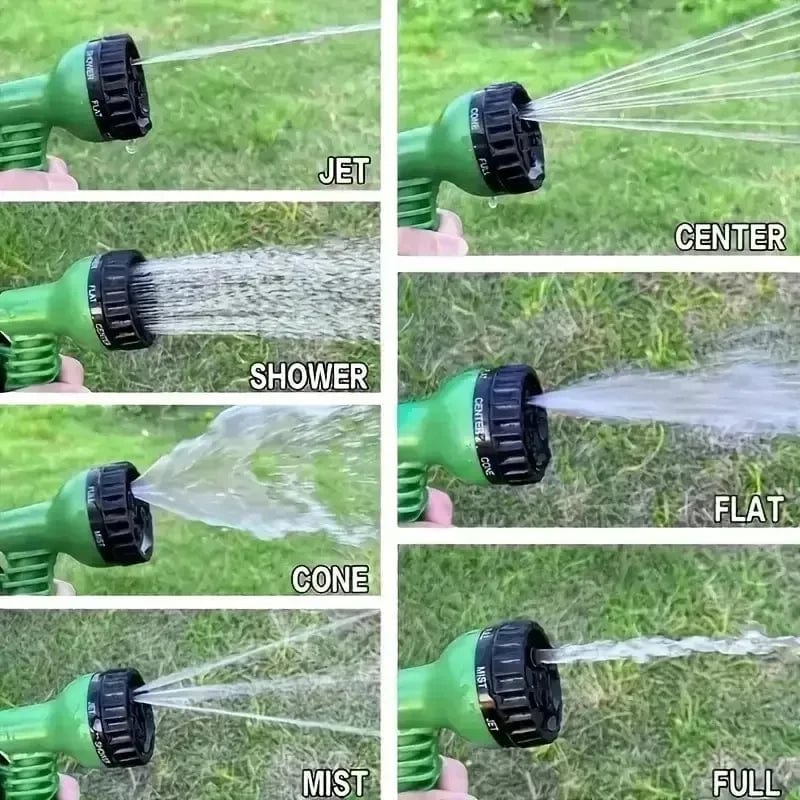 Showlu expandable garden hose in 25ft to 200ft length, flexible high-pressure water pipe for gardening, car washing, and cleaning.