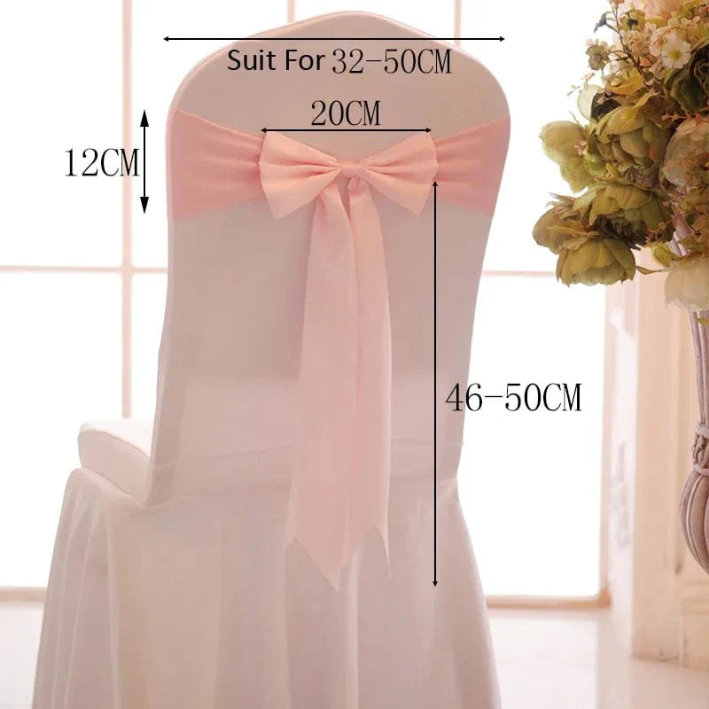 Set of 25 satin spandex chair cover bands with bow sashes for wedding and banquet decor, ideal for elegant party decoration.