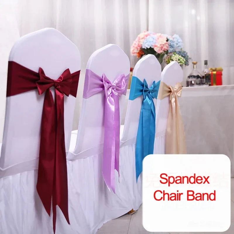 Set of 25 satin spandex chair cover bands with bows, ideal for wedding and banquet decor, by Showlu Fashion Store.