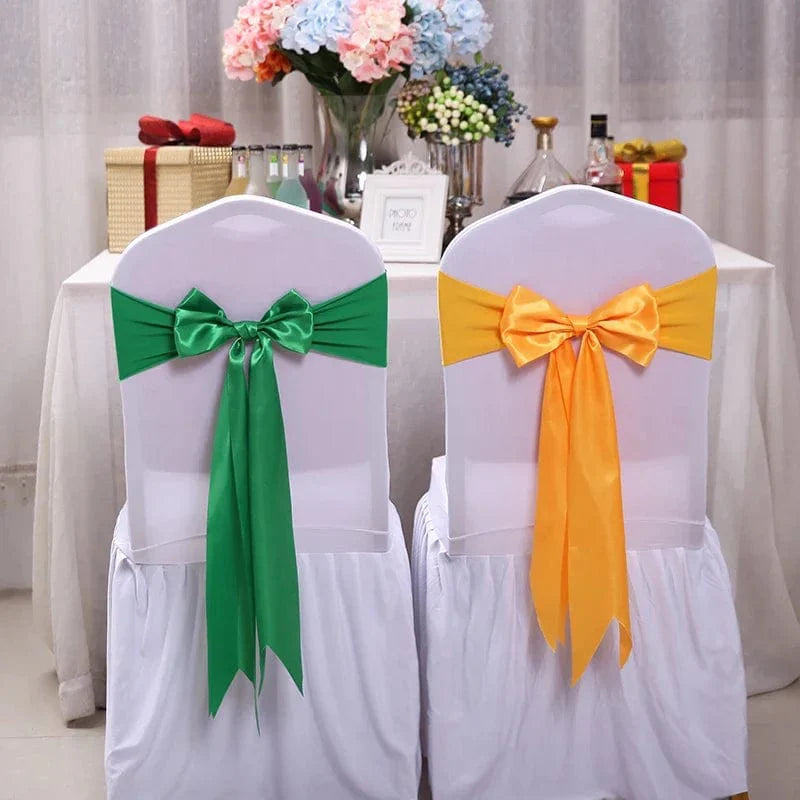 Set of 25 satin spandex chair cover bands and bow sashes for wedding and banquet decor, perfect for elegant party and event decoration.