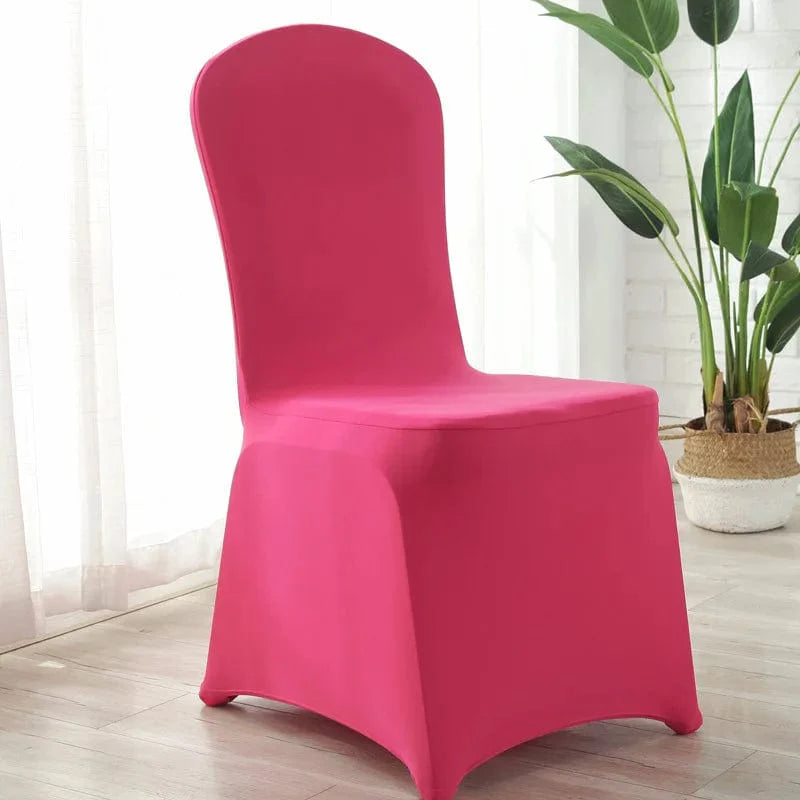 Showlu Spandex wedding chair cover fitting banquet, hotel, and party chairs, made from stretchable, universal dining slipcover fabric.