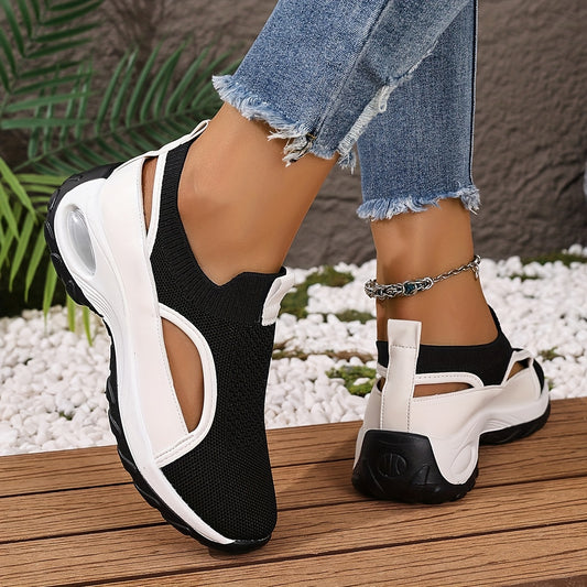 Women's Lightweight Breathable Walking Shoes - Black & White Camp Sneakers with Stability Support, EVA Cushioned Sole for All-Season Casual & Light Exercise, Ladies Sneakers, Allseason Footwear, Sleek Sneaker Design, Comforta