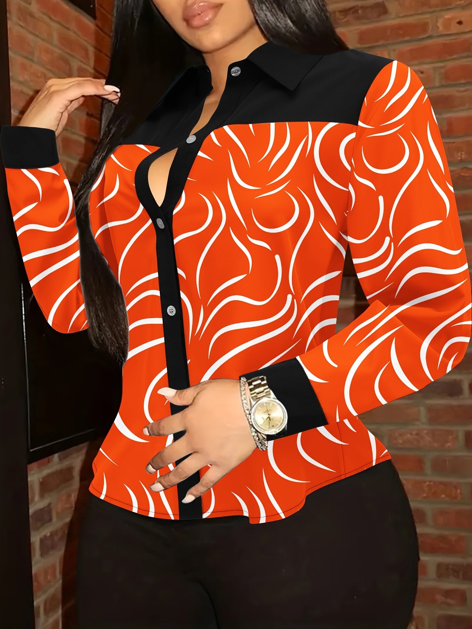 SHOWLU Women's striped semi-sheer button-front blouse, elegant casual shirt with long sleeves and classic collar.