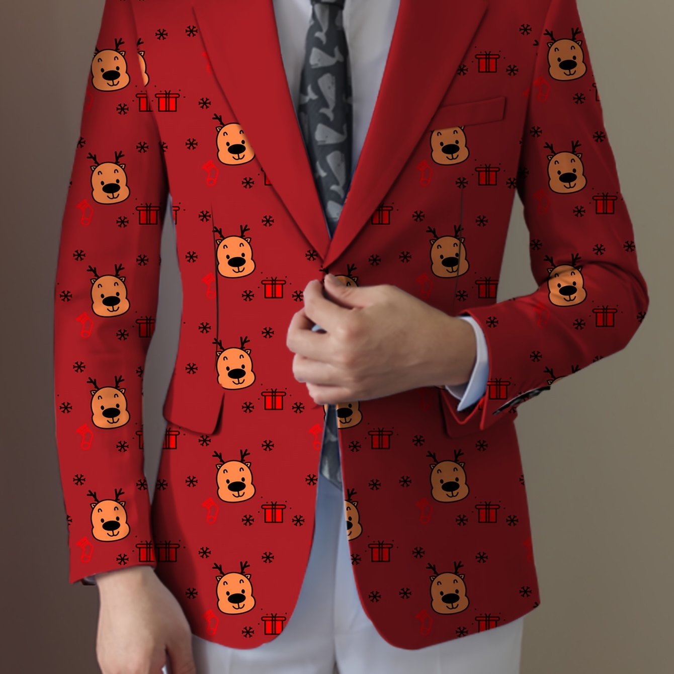 SHOWLU Men's cartoon face and stripes blazer with notch lapel, casual style, featuring playful pattern and tailored fit.